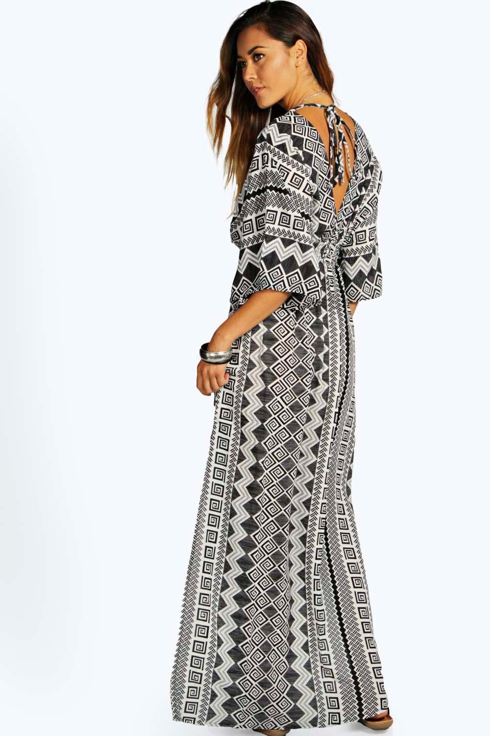 Maria Monochrome Aztec Kimono Maxi Dress