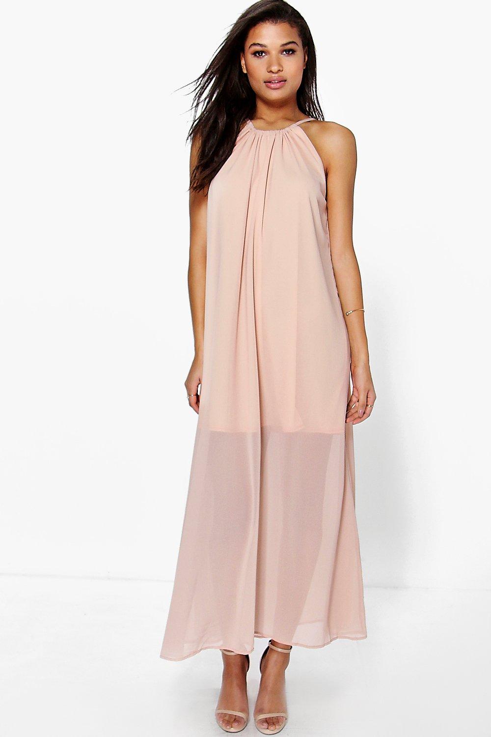 pink chiffon high neck maxi dress