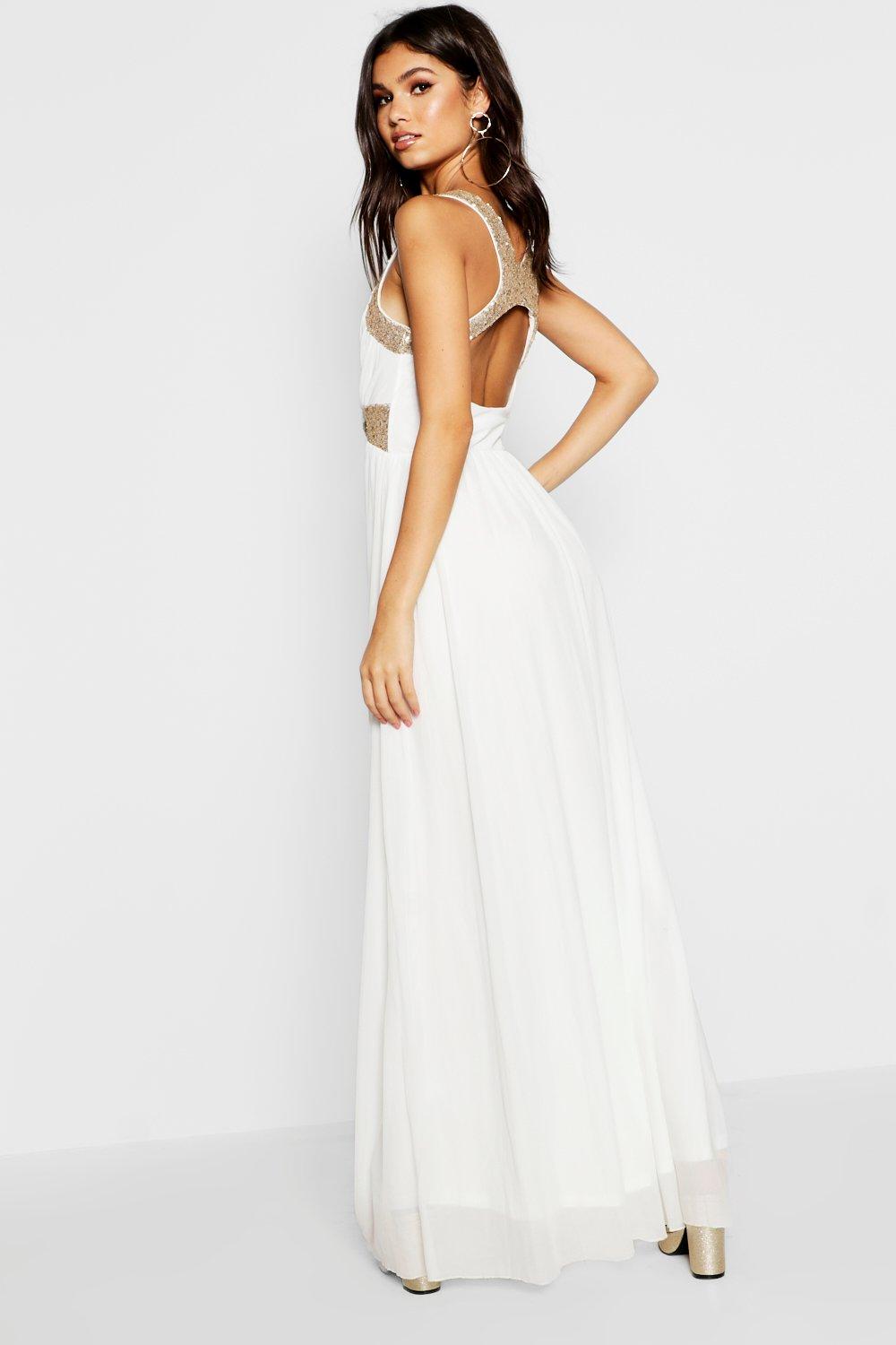 boutique sequin panel mesh maxi dress