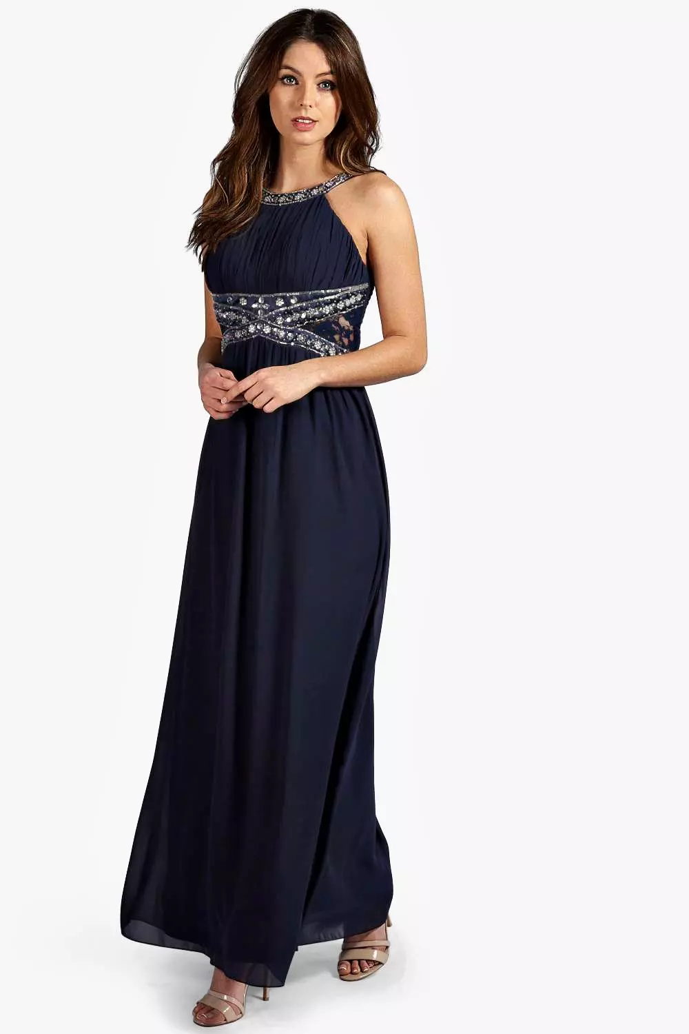 Navy embellished outlet bridesmaid dress