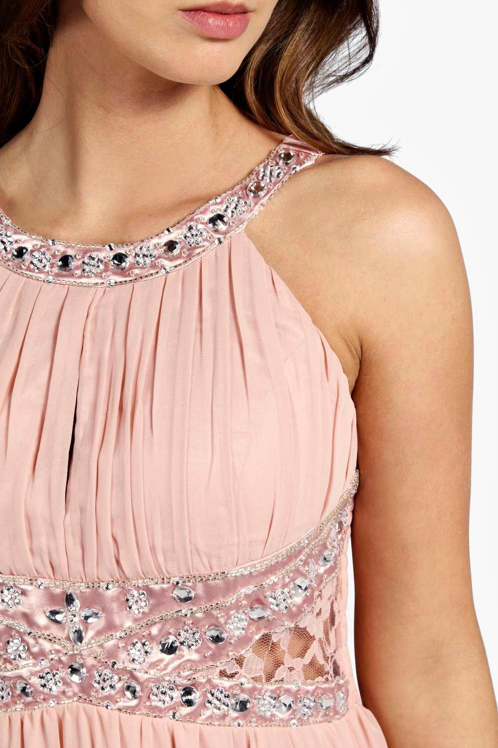 embellished lace detail chiffon maxi dress