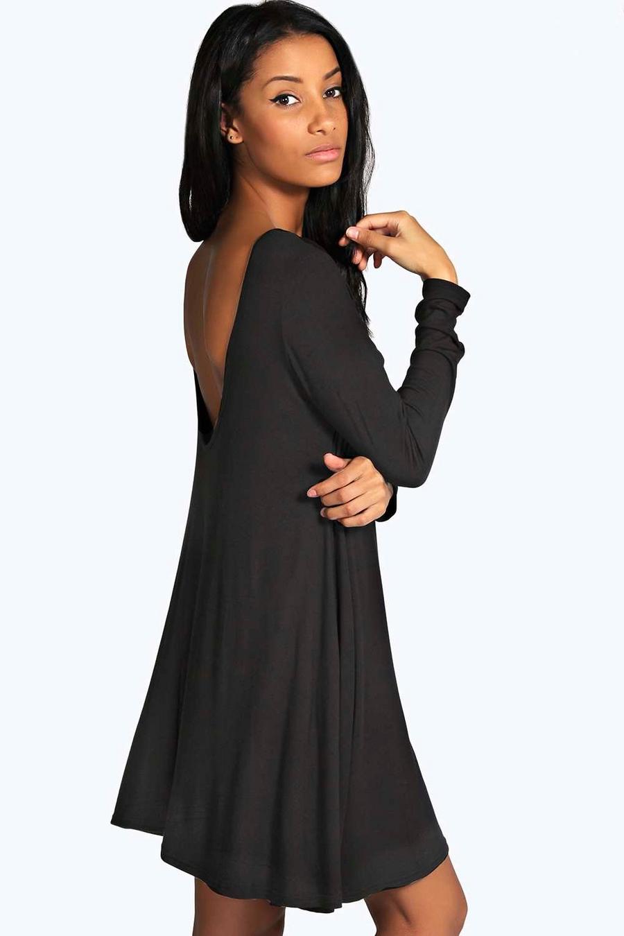 Leena Ausgestelltes Kleid mit tiefem Rückenausschnitt, Schwarz image number 1