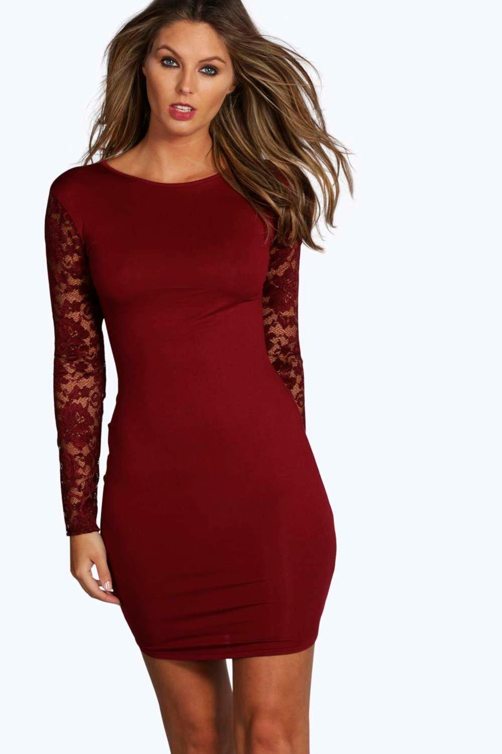 boohoo burgundy lace dress