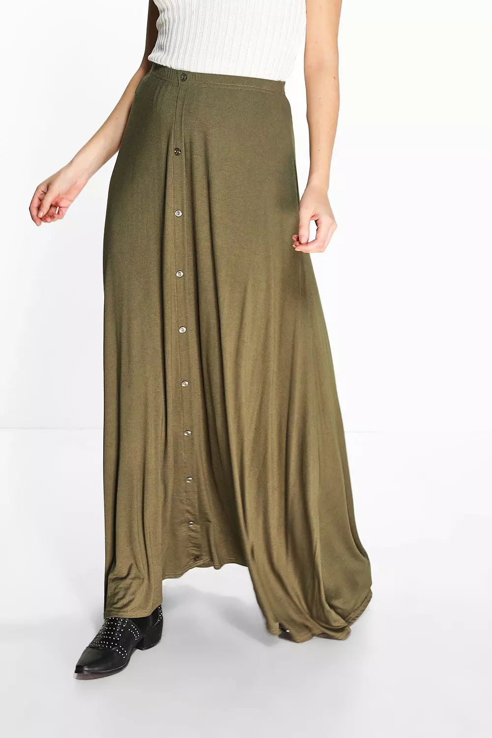 Grey marl Ruby Button Front Jersey Maxi Skirt alternative image