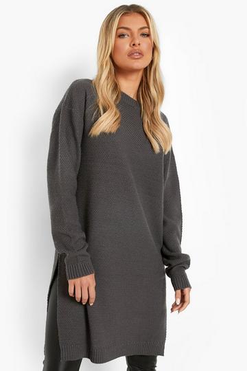Side Split Moss Stitch Tunic Sweater charcoal