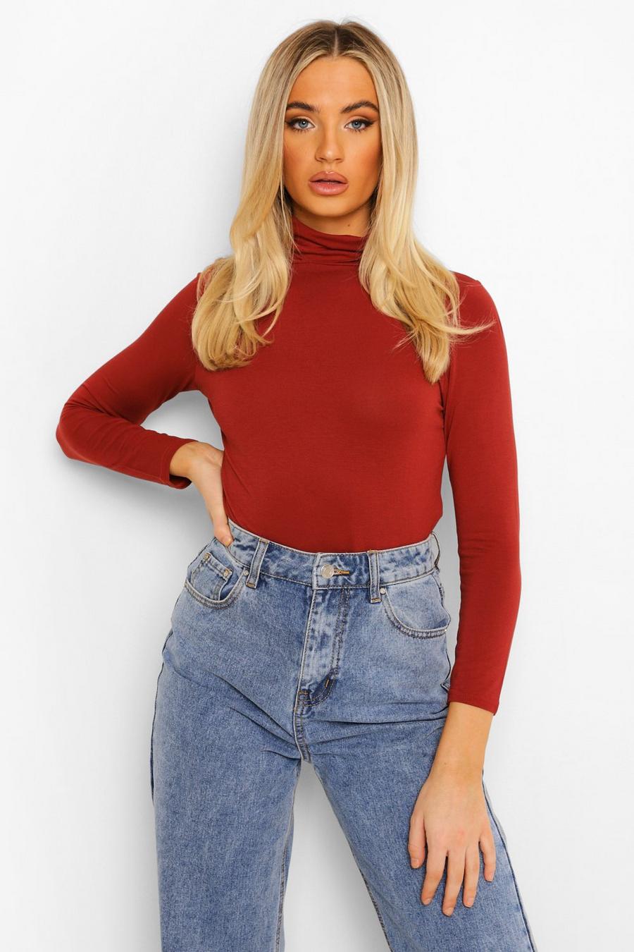 Rust Basic Turtle Neck Long Sleeve Top image number 1