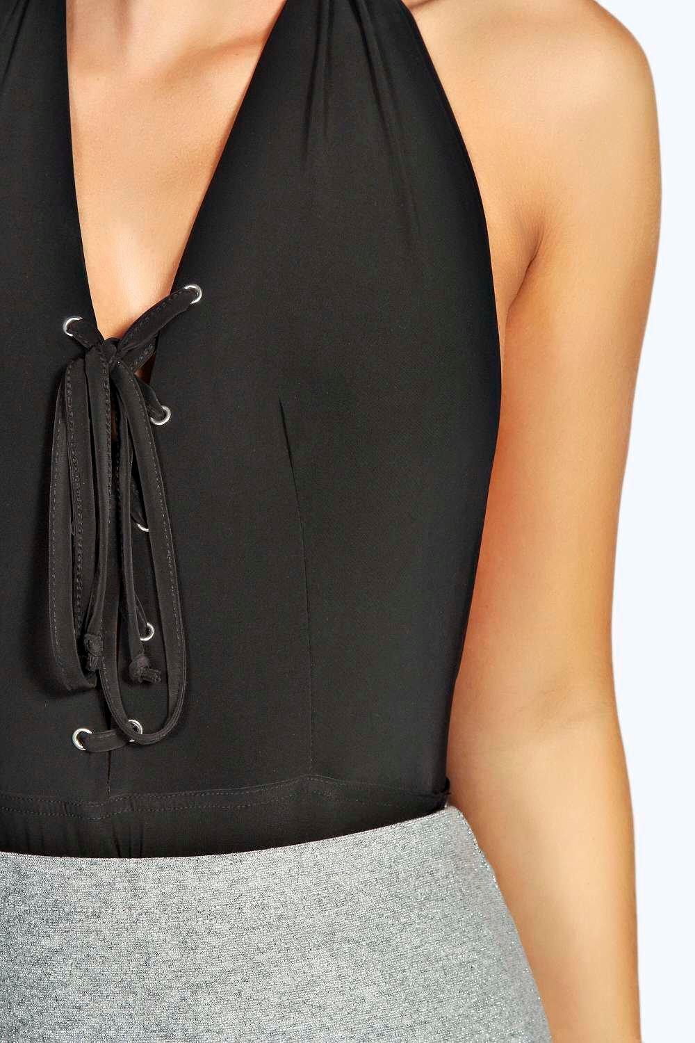 Halter Neck Lace Up Bodysuit | boohoo USA Halter Neck Lace Up Bodysuit | boohoo USA