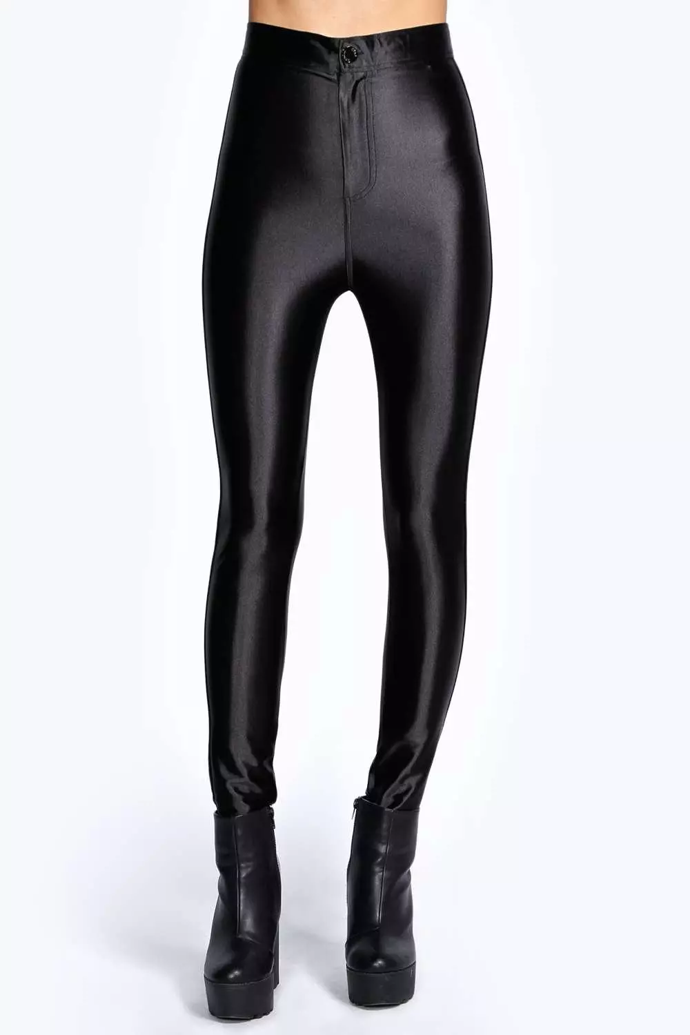 Only Petite shiny disco leggings in black