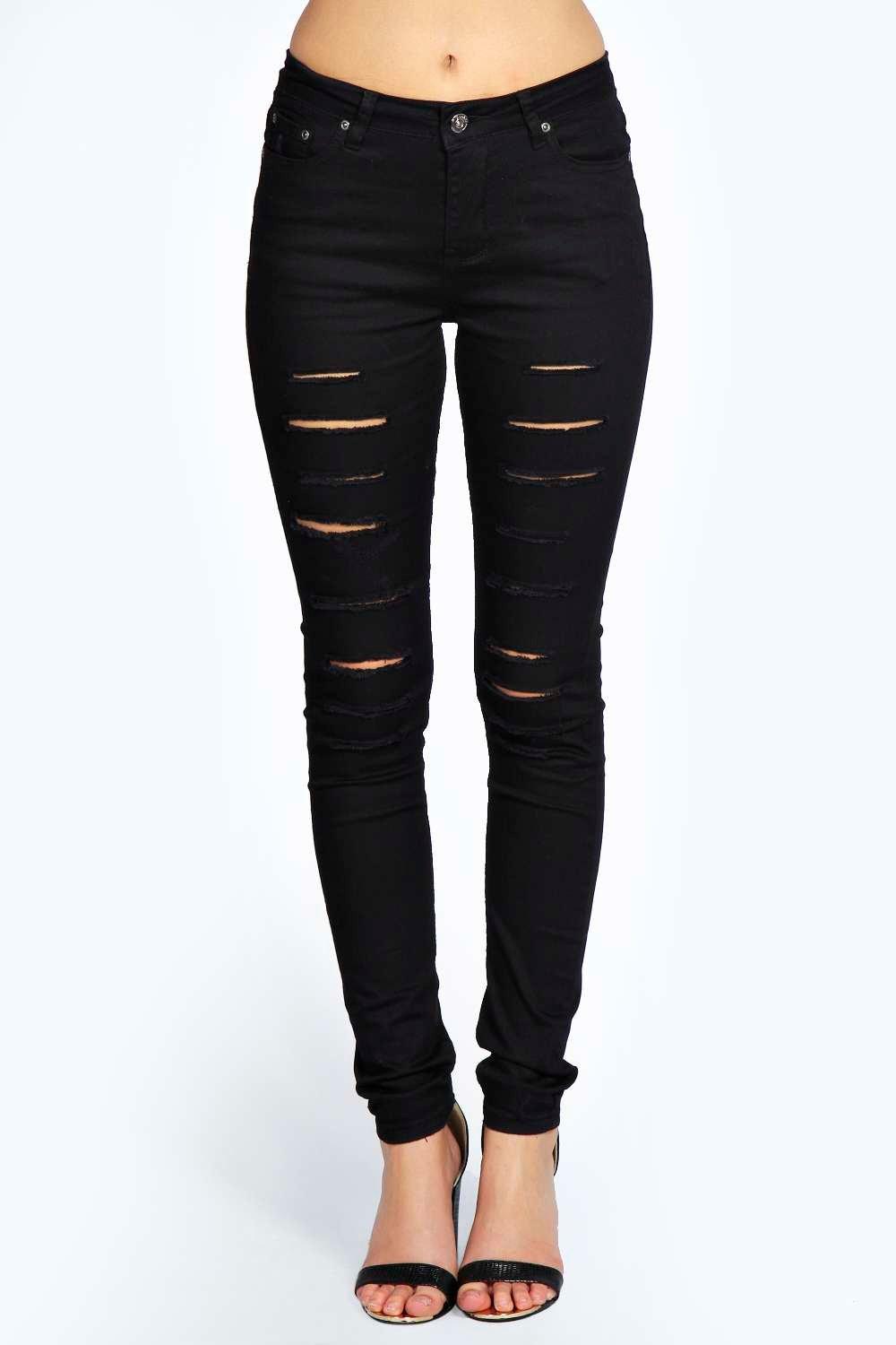 black ripped ankle jeans
