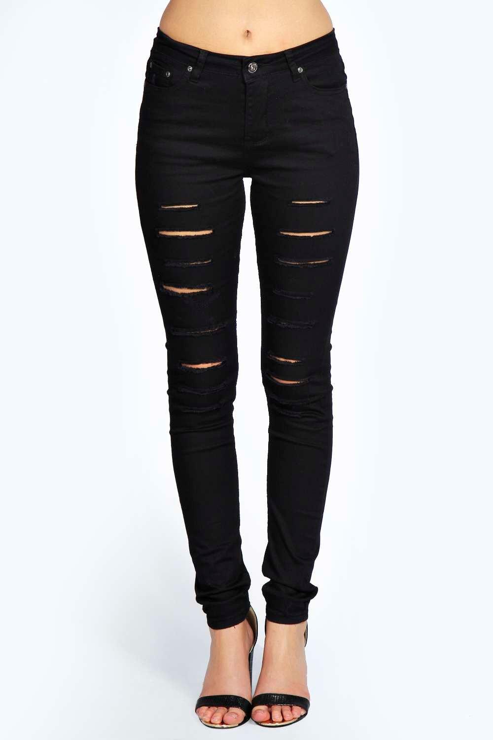 mid rise black ripped jeans