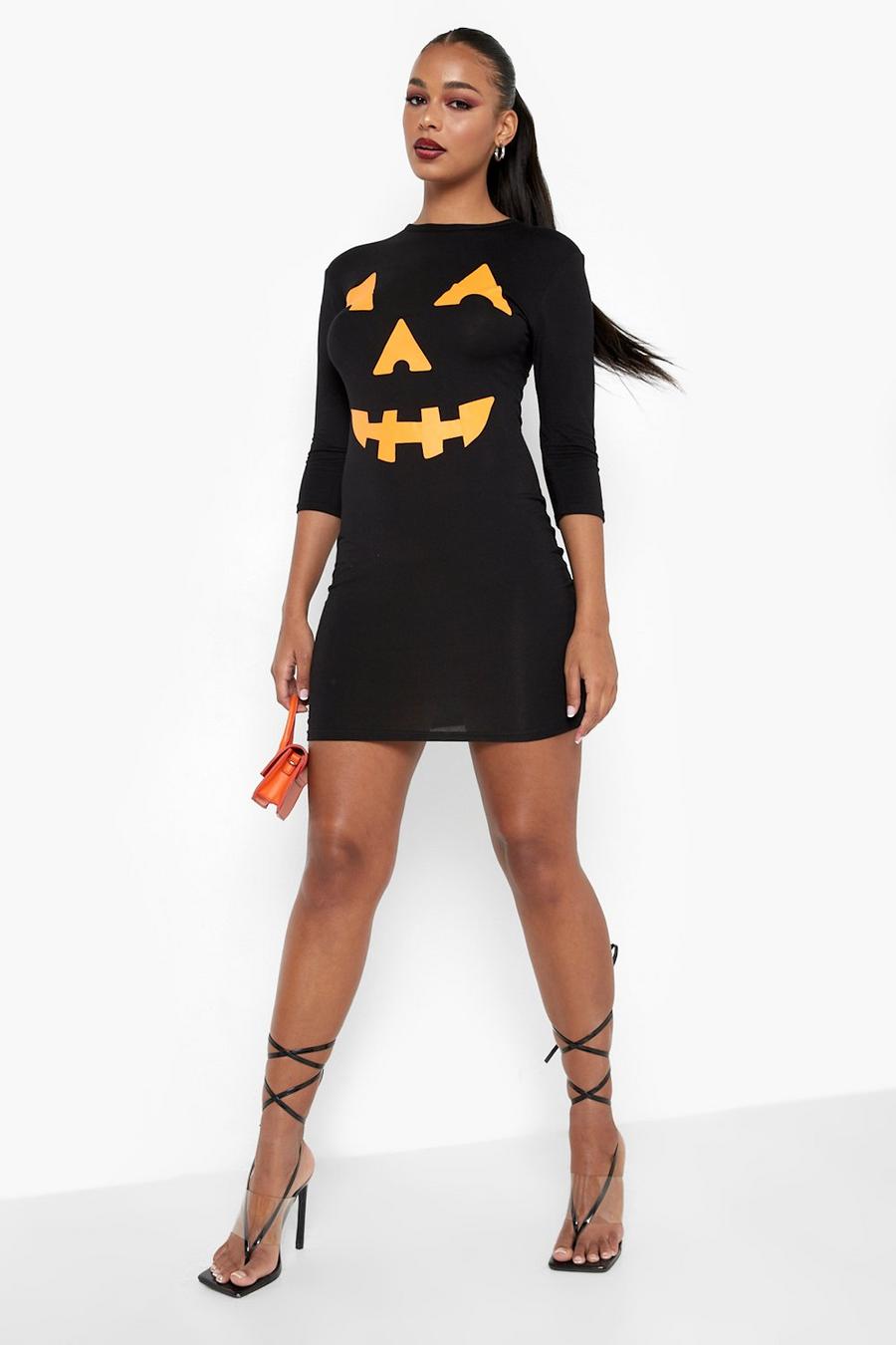 Black Pumpkin Print Halloween Bodycon Dress image number 1