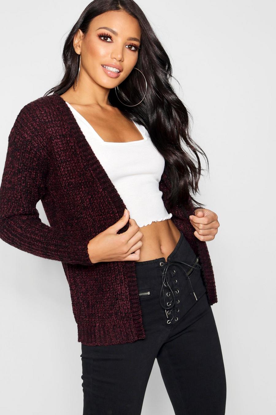 Wine Edge To Edge Grungy Marl Knit Cardigan image number 1