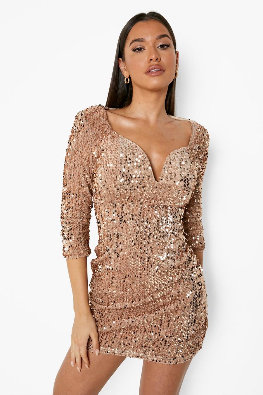 Nude Sequin Bodycon Dress image number 1
