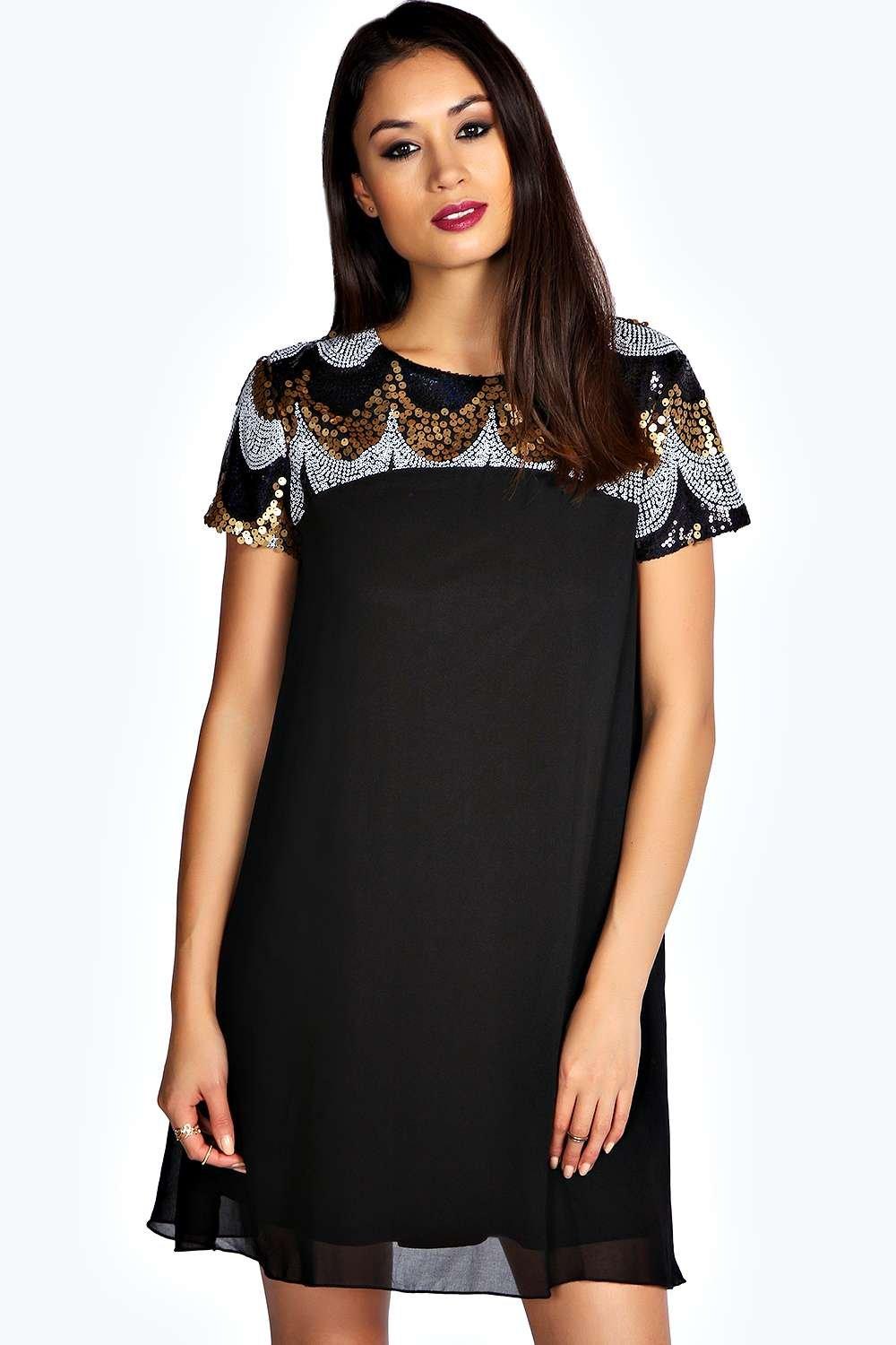 sequin swing dress with sleeves