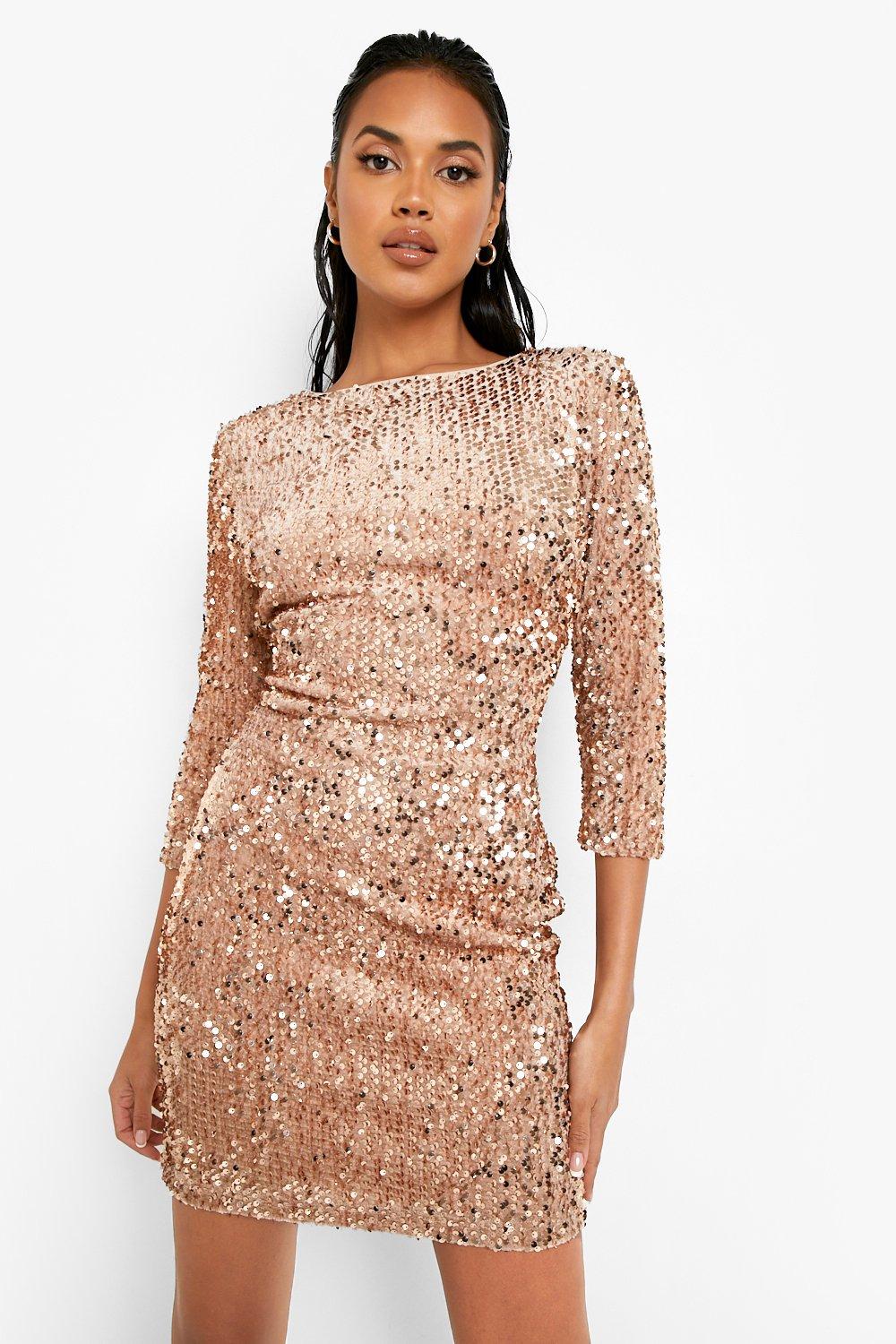 Rose gold sequin detail long sleeve store bodycon dress