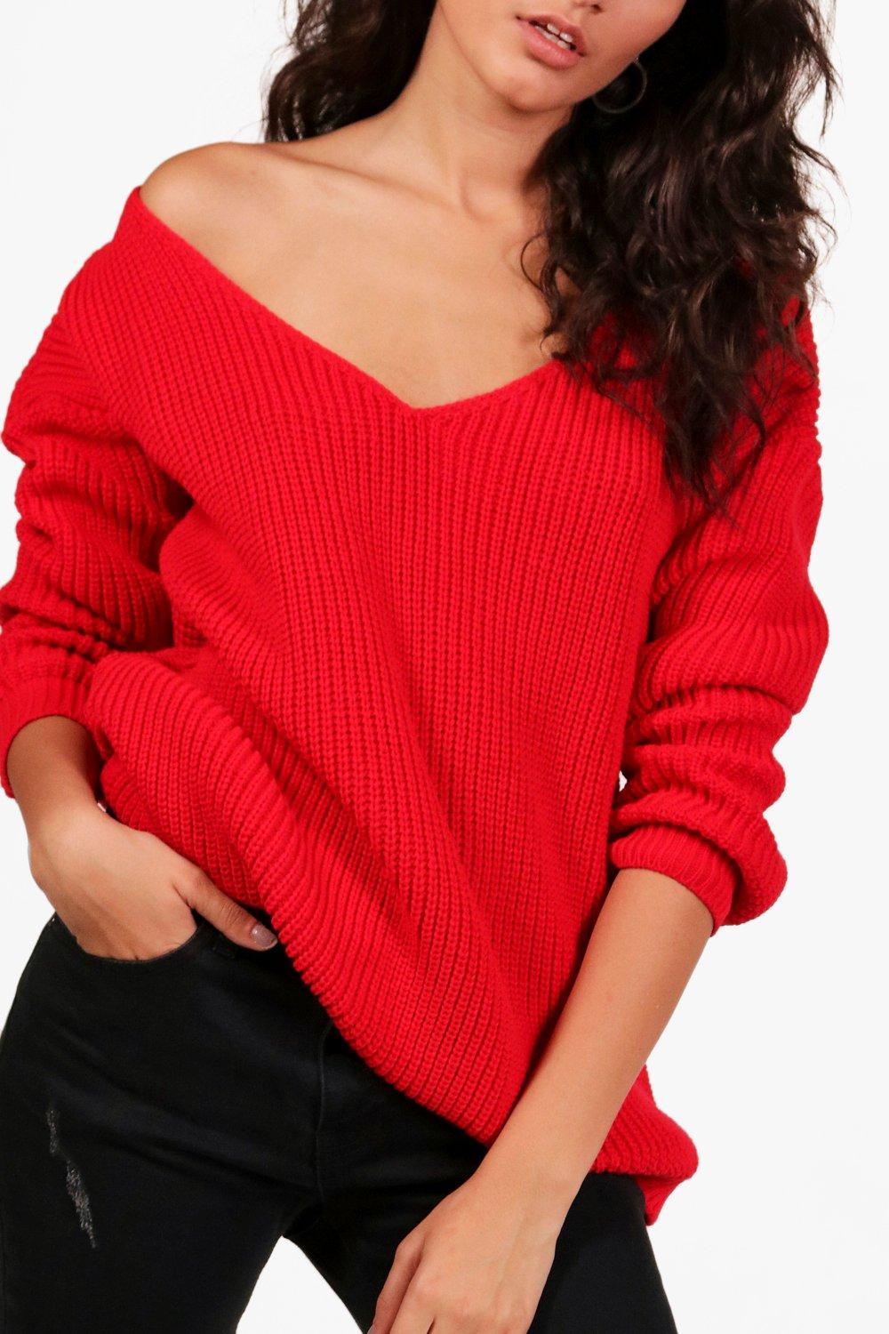 red oversized jumper