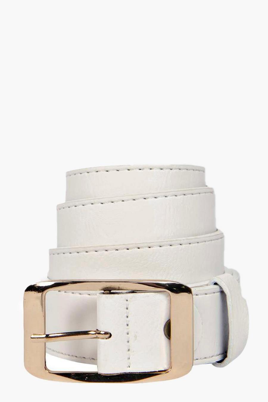 White Chunky Gold Buckle Boyfriend Belt image number 1