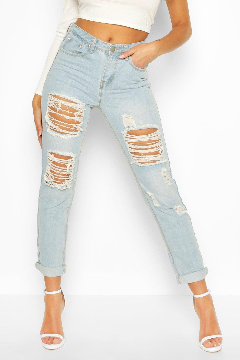 light wash super distress mom jean