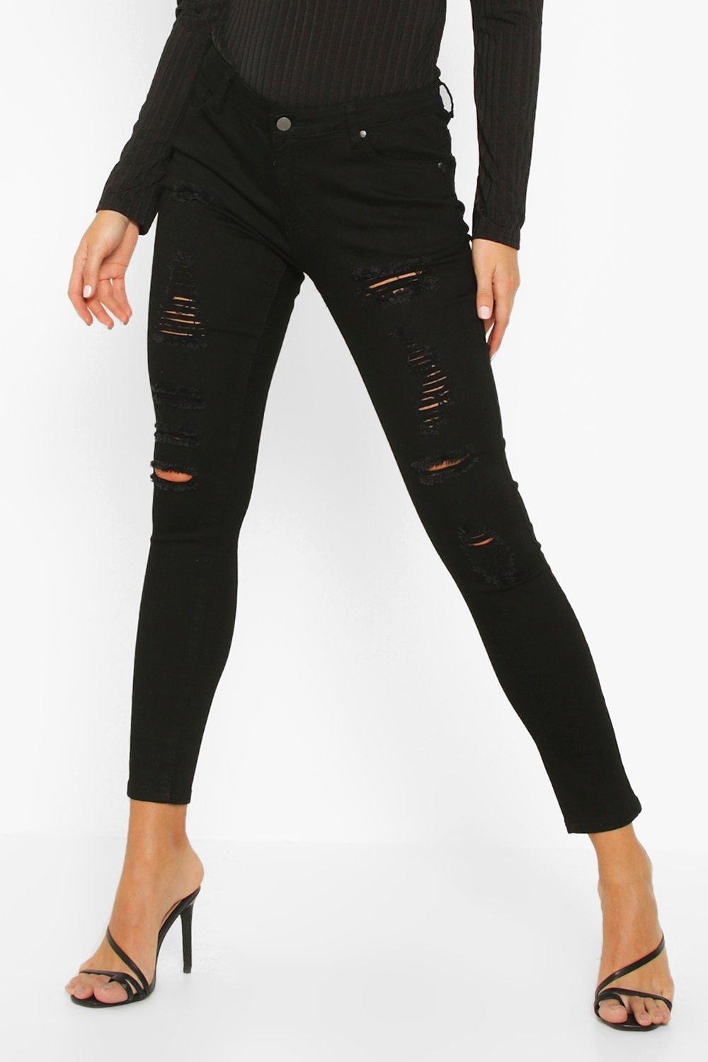low rise black ripped jeans