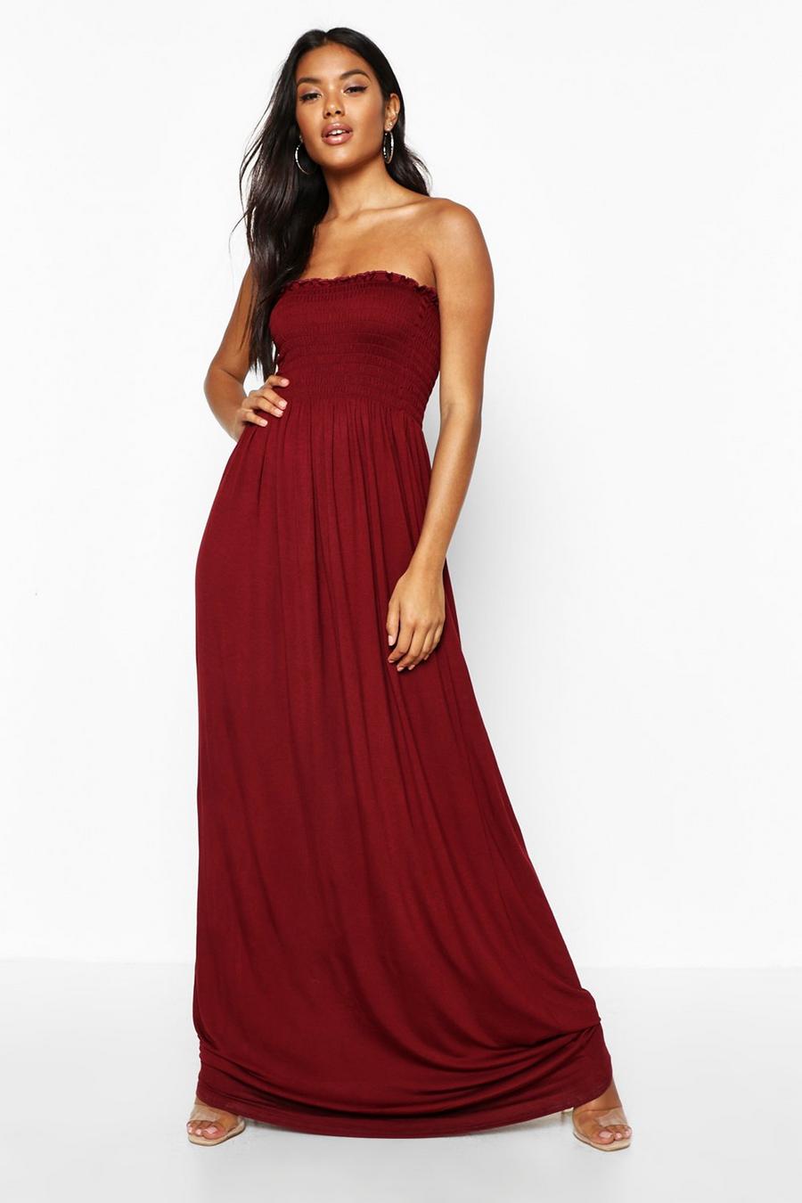 Berry Geplooide Strapless Maxi Jurk image number 1