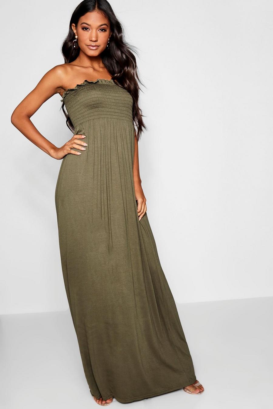 Khaki Shirred Bandeau Maxi Dress image number 1