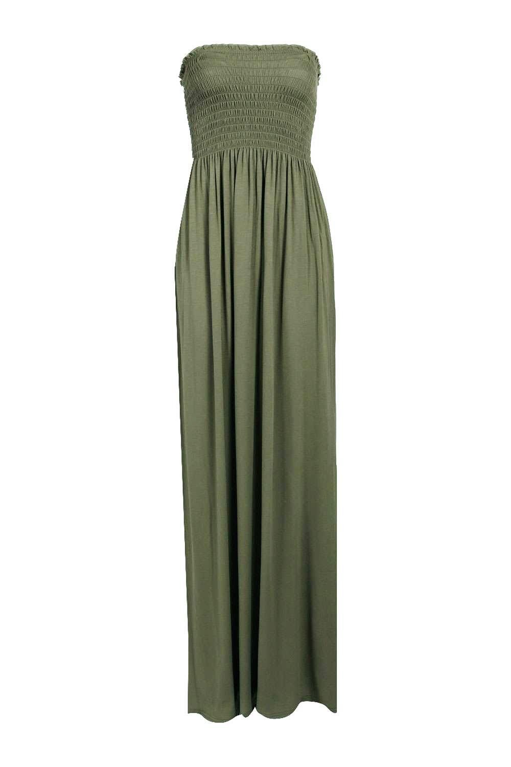 khaki bandeau maxi dress