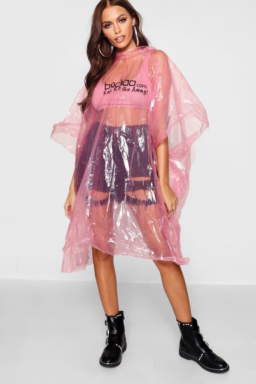 Pink Disposable Showerproof Festival Poncho Non Refundable image number 1