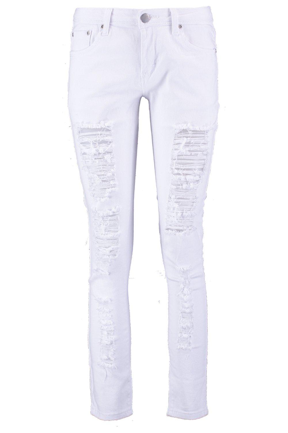 boohoo Riley Denim White Frayed Ripped Hotpants