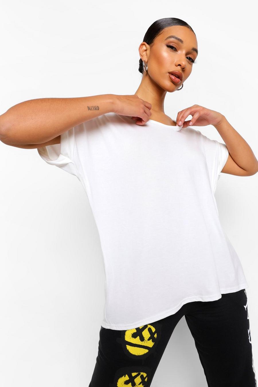 Crème Oversized Boyfriend T-Shirt Met V-Hals image number 1