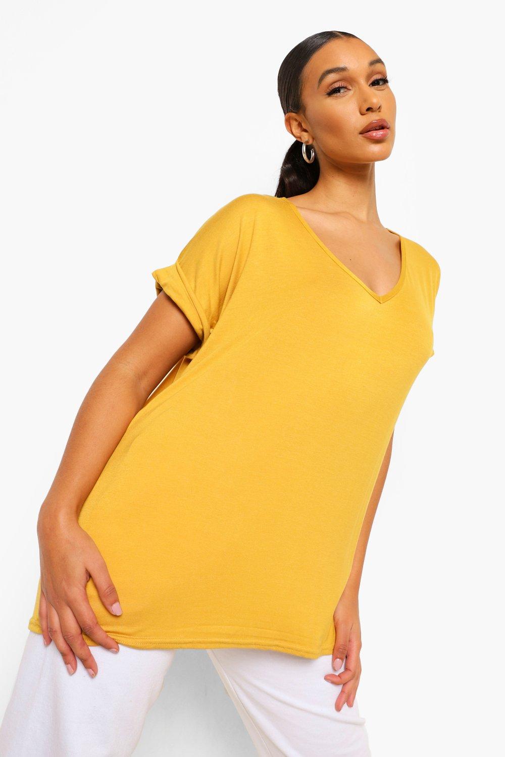 yellow vneck tshirt