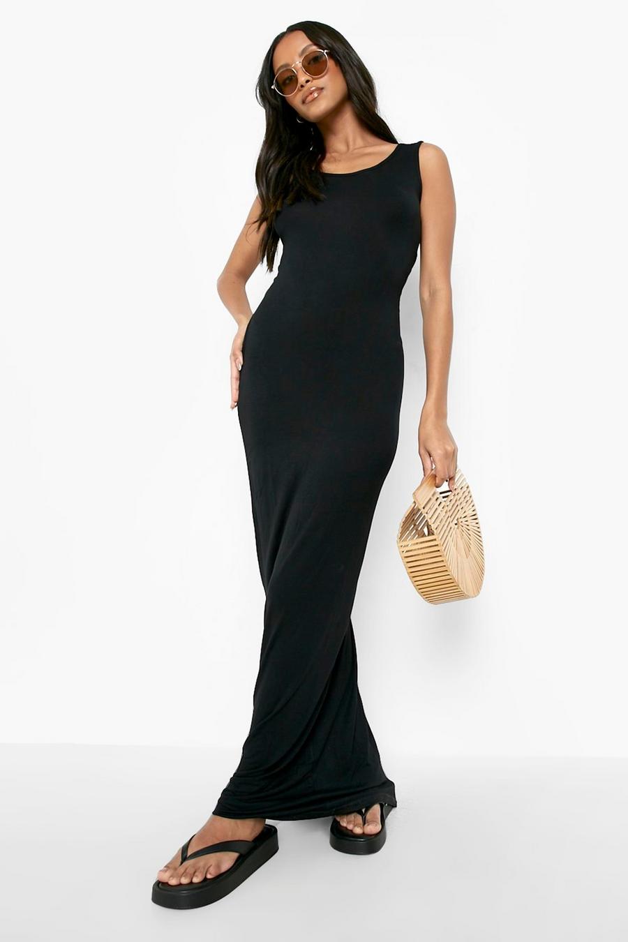 שחור שמלת מקסי פטיט עם צווארון עגול סנדי image number 1