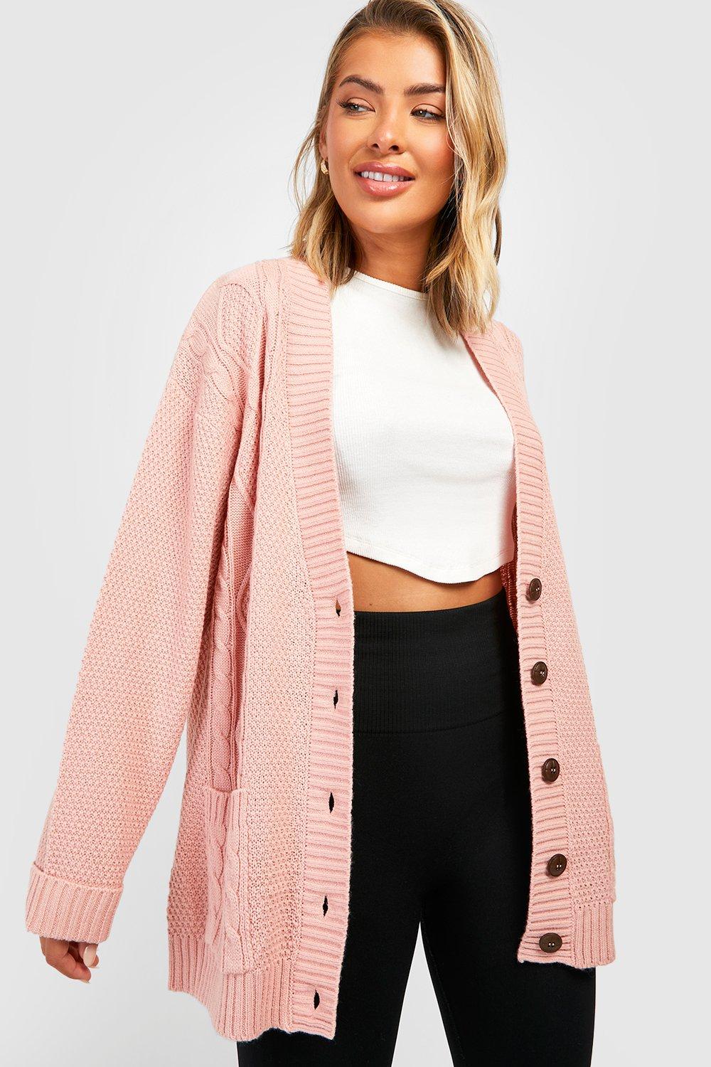 Cable Boyfriend Button Up Cardigan boohoo