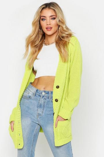 Cable Boyfriend Button Up Cardigan lime