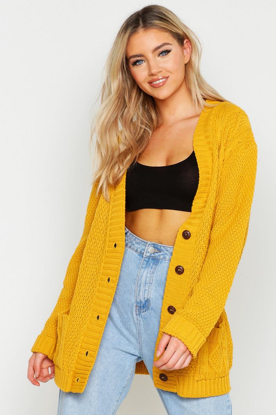 Mustard Cable Boyfriend Button Up Cardigan image number 1
