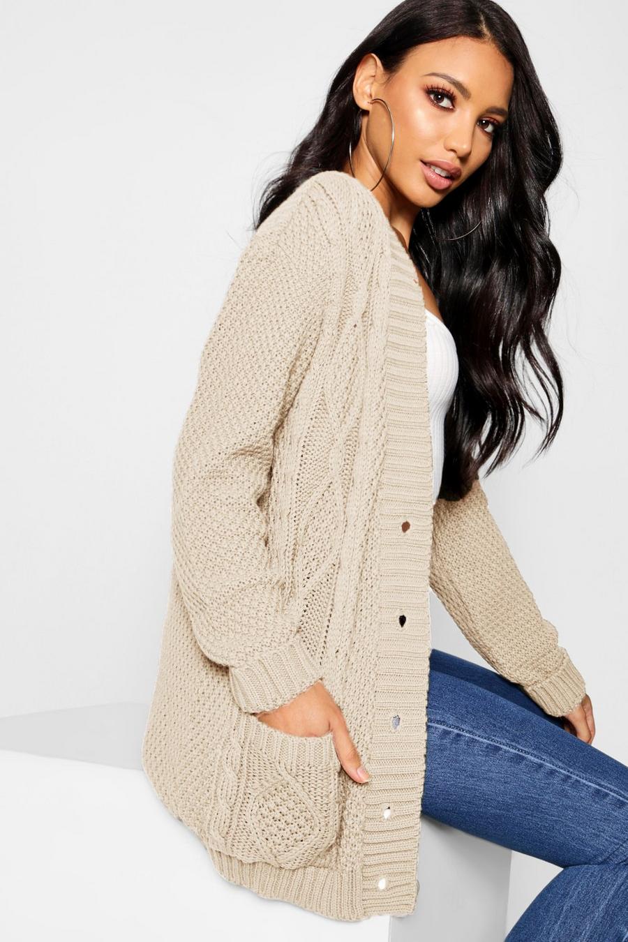 Stone Cable Boyfriend Button Up Cardigan image number 1