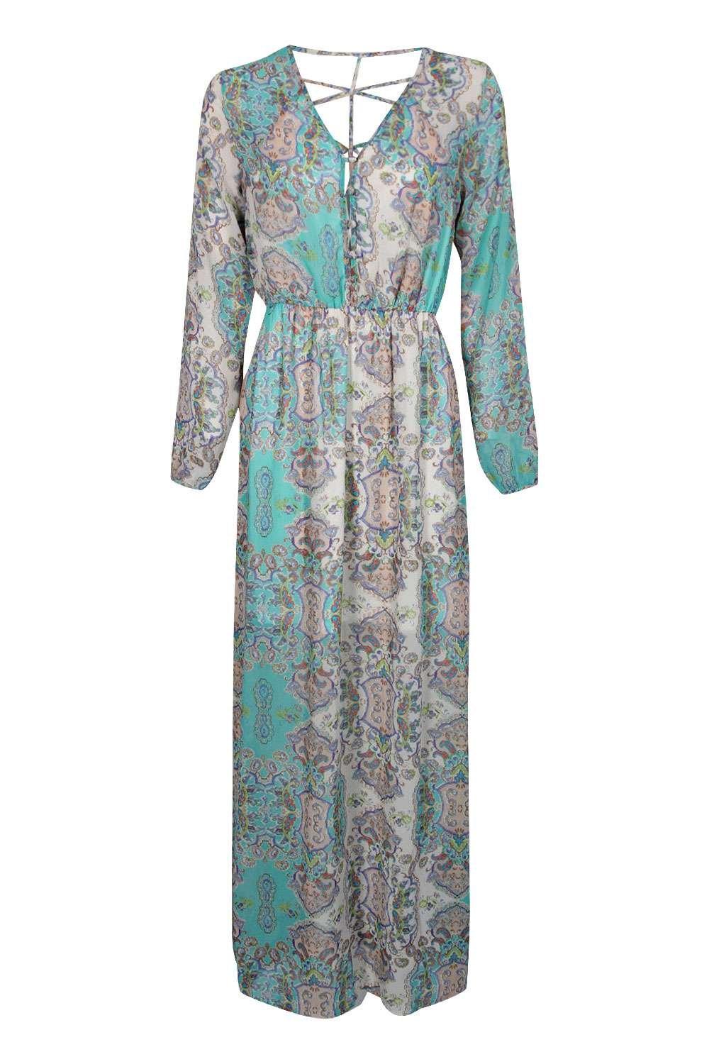 Cage Detail Paisley Woven Maxi Dress