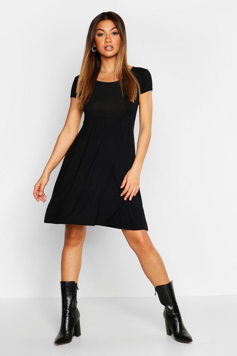 Black Jersey Knit Cap Sleeve Skater Dress image number 1