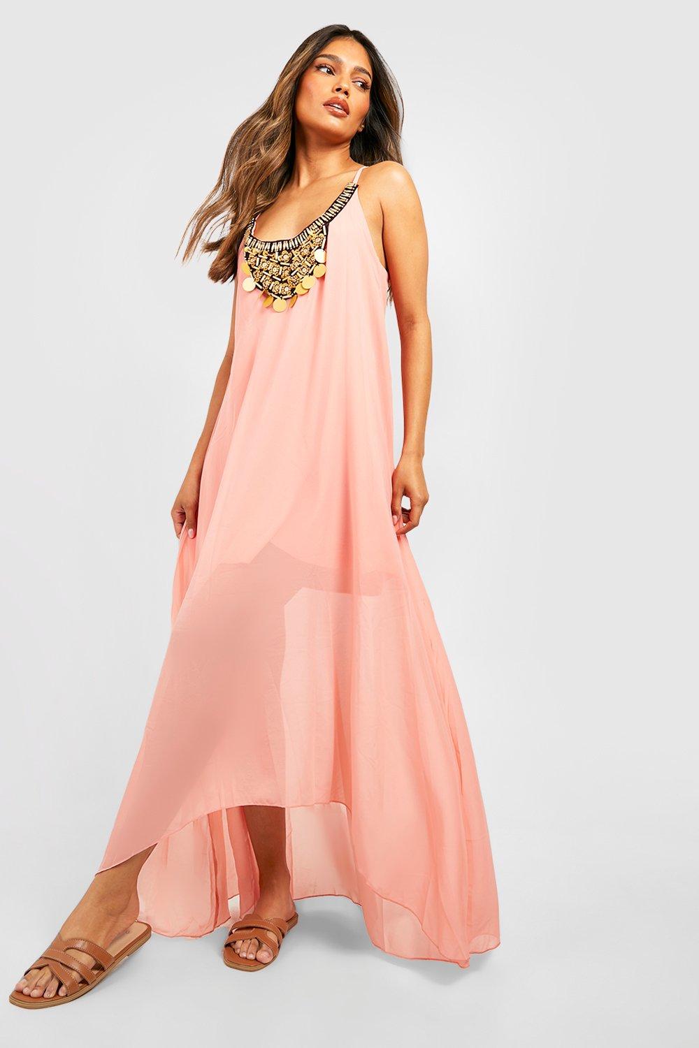 Nude chiffon maxi on sale dress