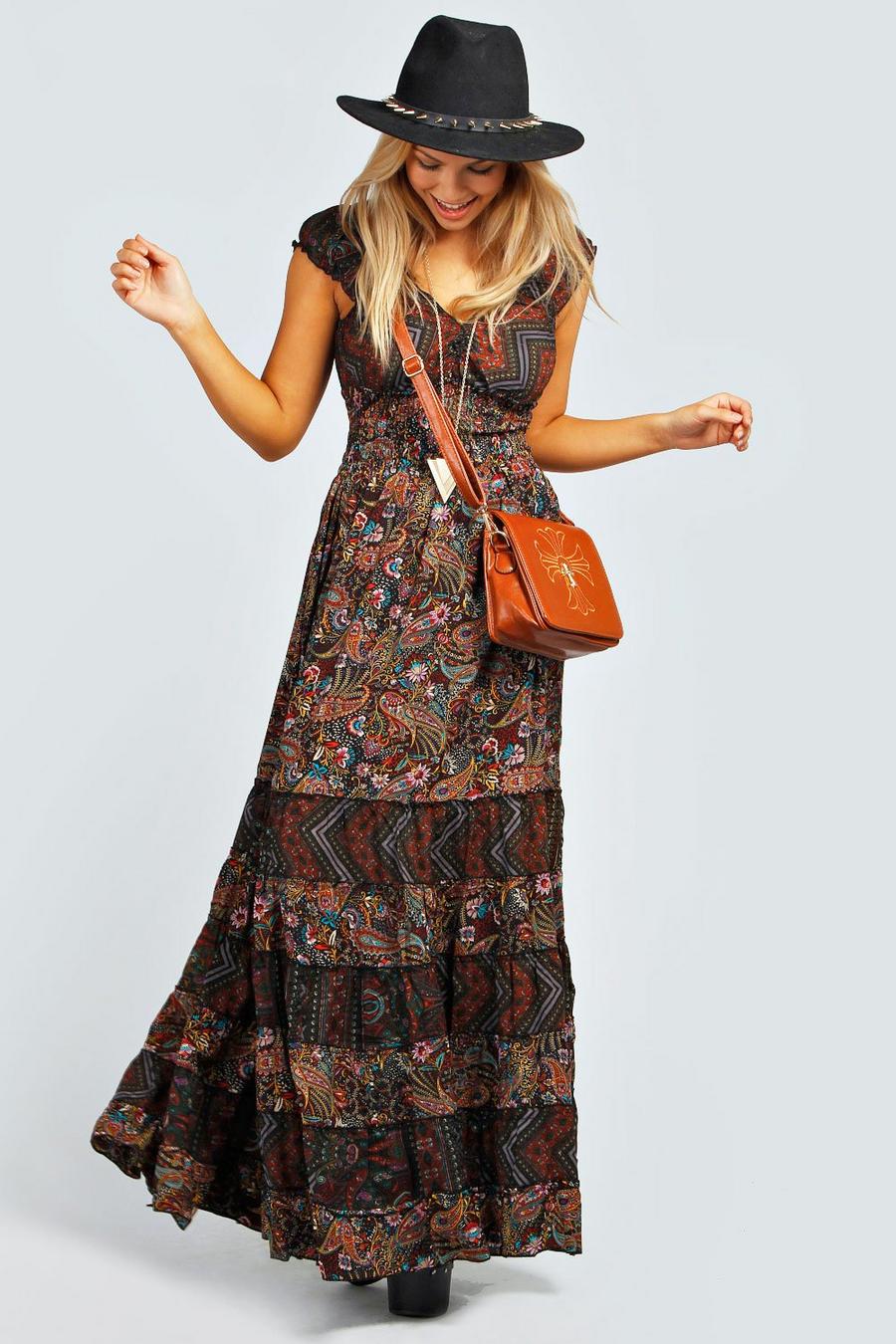 vestido largo con elástico de estampado gitano julia, Multicolor image number 1
