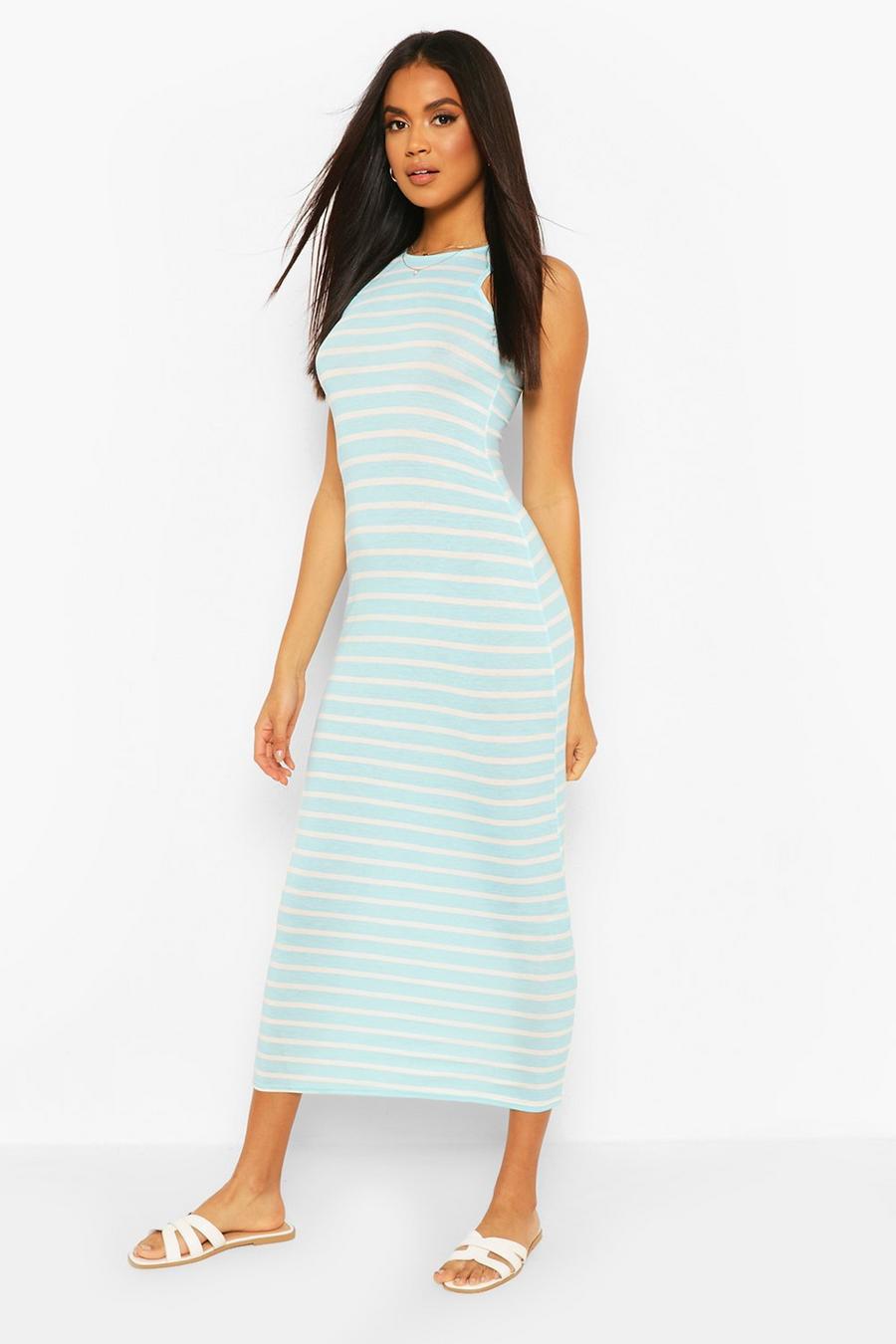 Blue Striped Cut Away Maxi Dress image number 1
