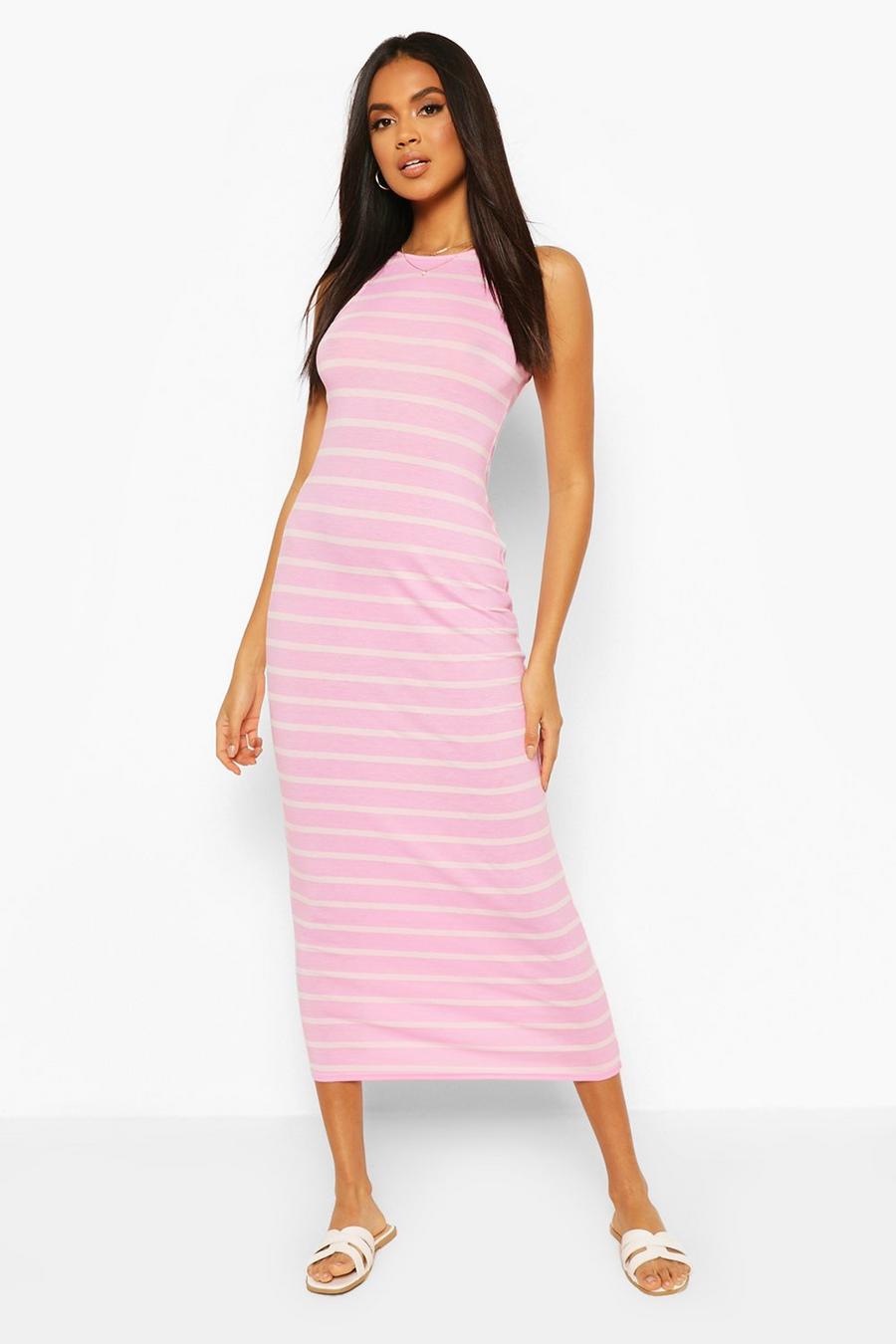 Pink Striped Cut Away Maxi Dress image number 1