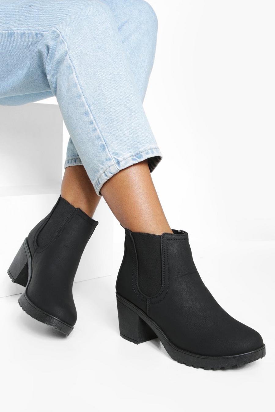 Black Chunky Cleated Heel Chelsea Boots image number 1