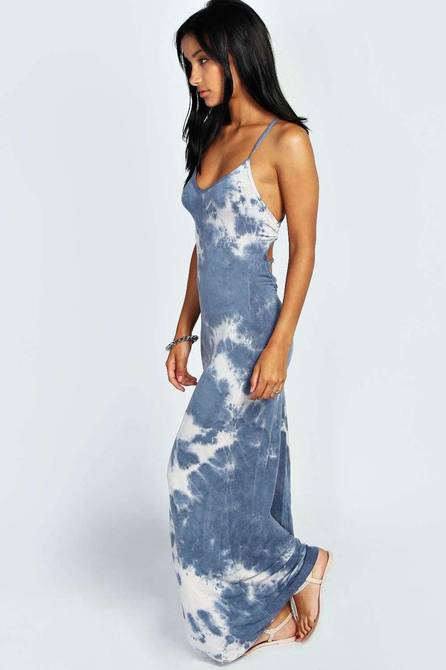 Blue Tie Dye Strappy Back Maxi Dress image number 1