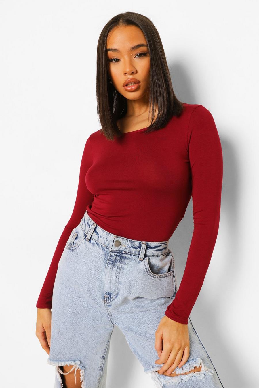 Berry Basic Round Neck Long Sleeve Top image number 1
