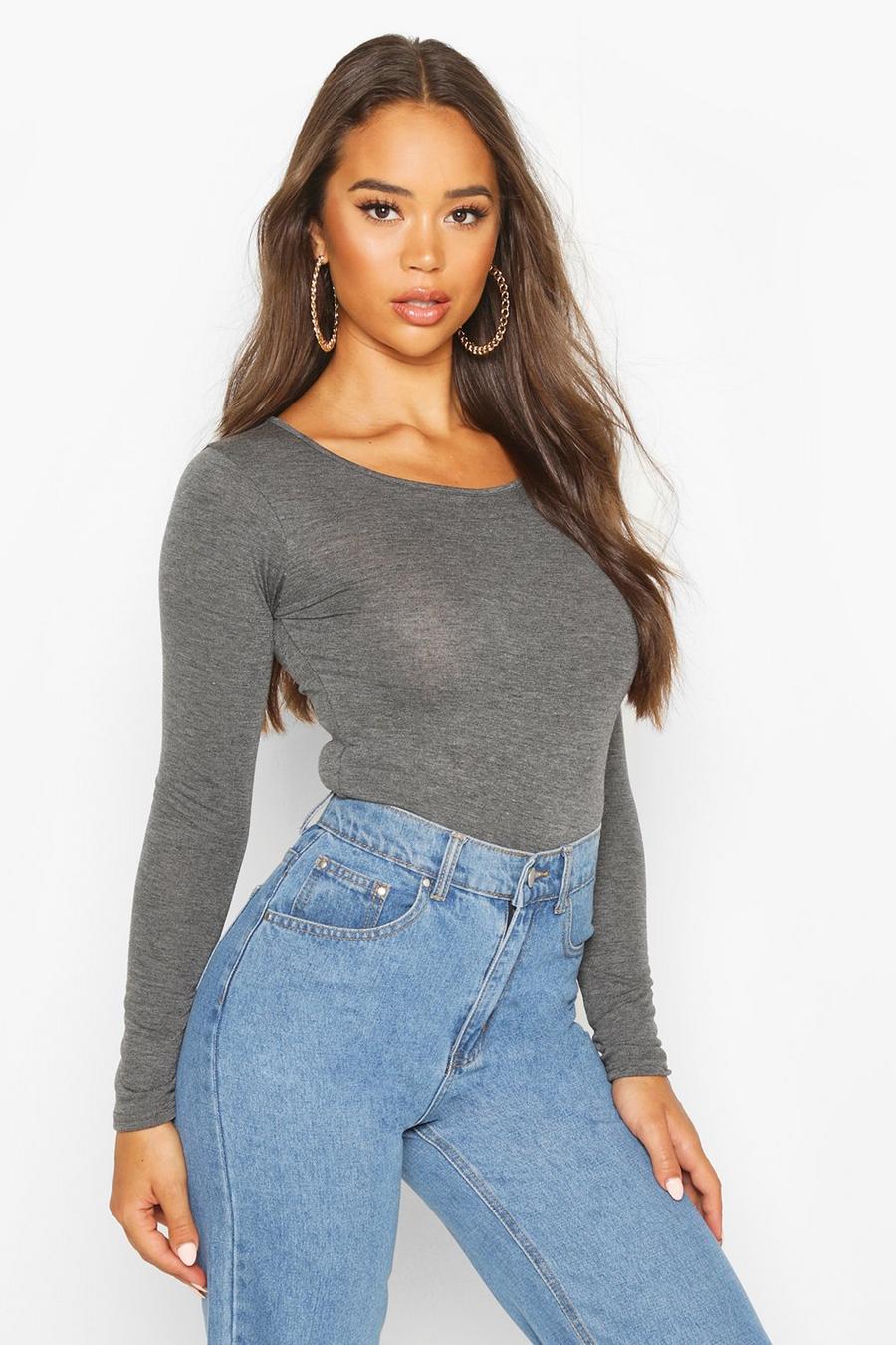 Charcoal Basic Round Neck Long Sleeve Top image number 1