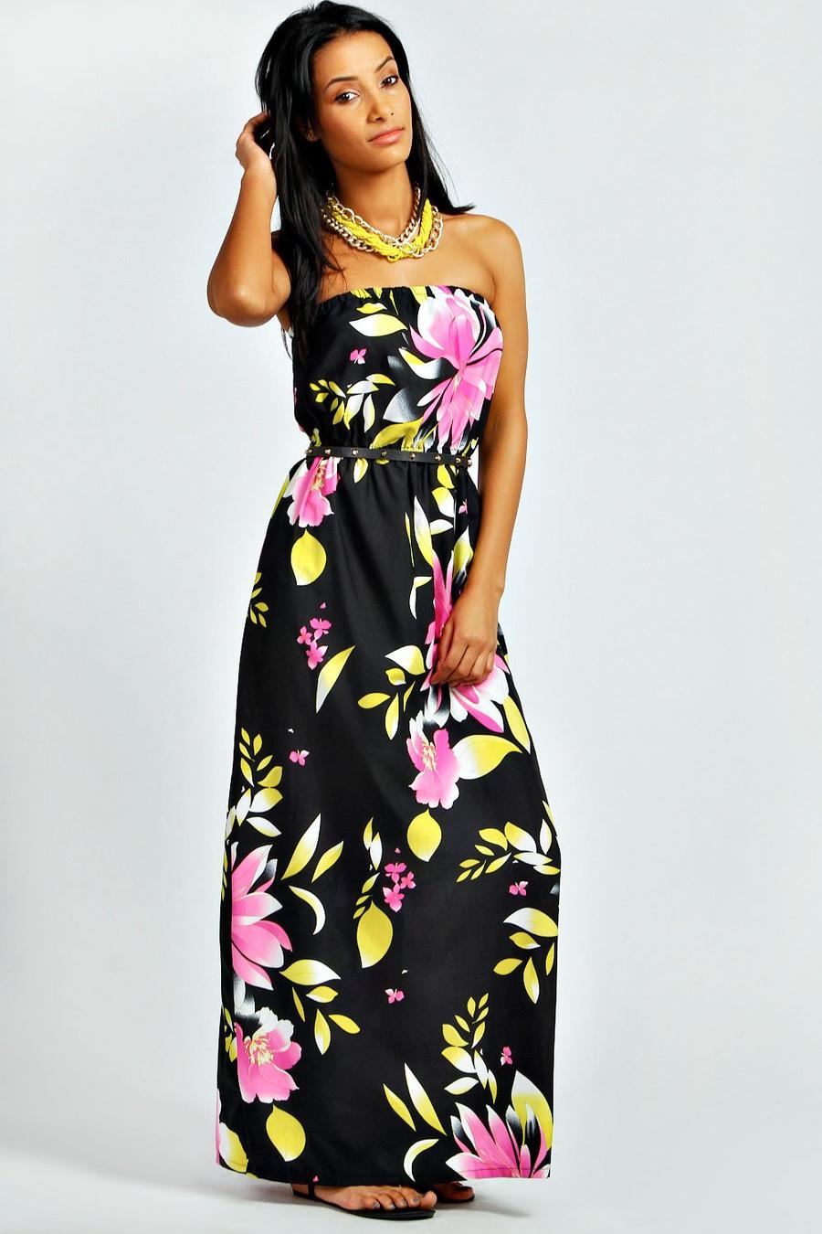 Black Large Floral Maxi Dress image number 1
