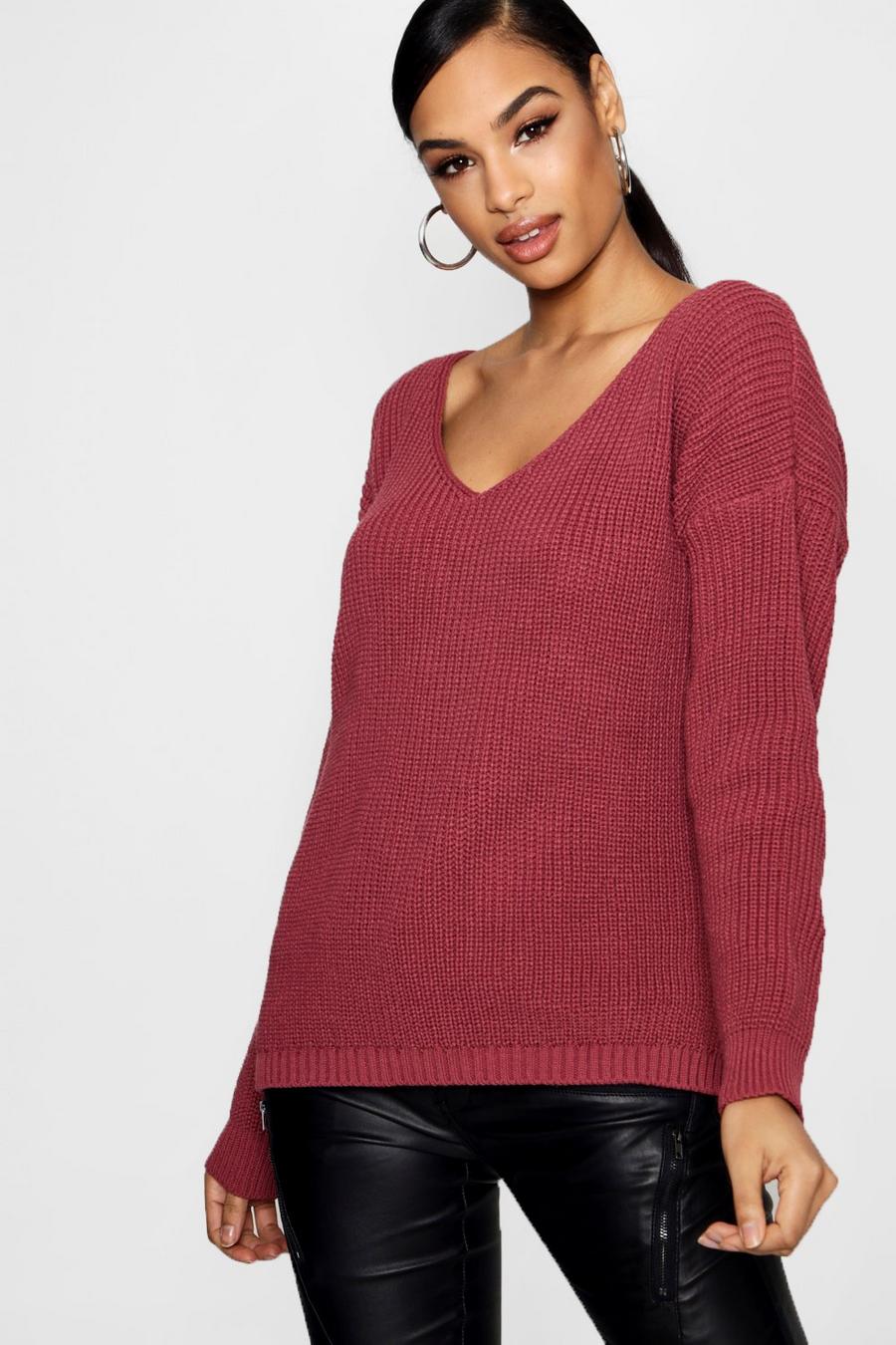 Oversize Pullover mit V-Ausschnitt, Rosé image number 1