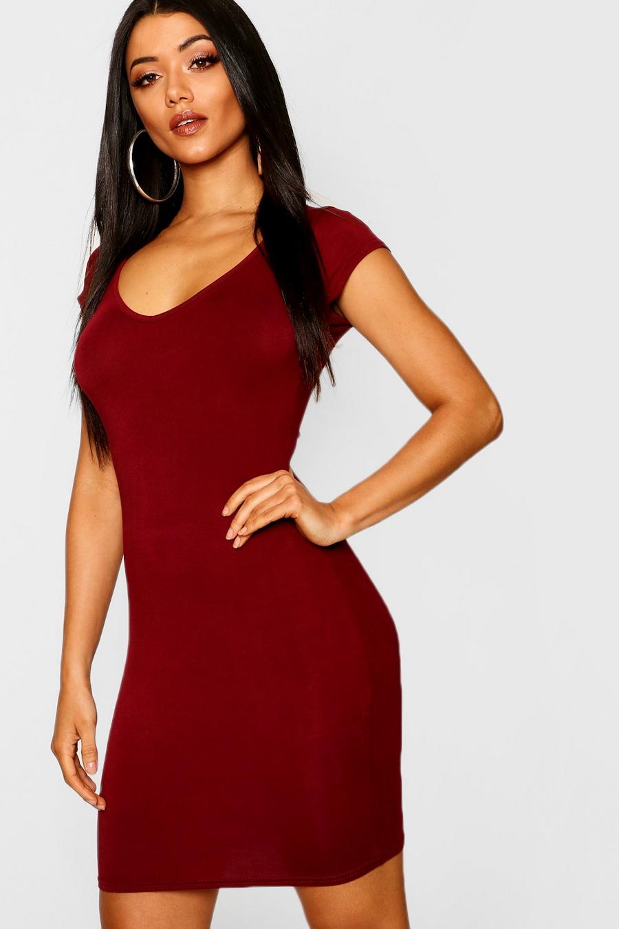 Berry Sweetheart Neck Jersey Bodycon Dress image number 1