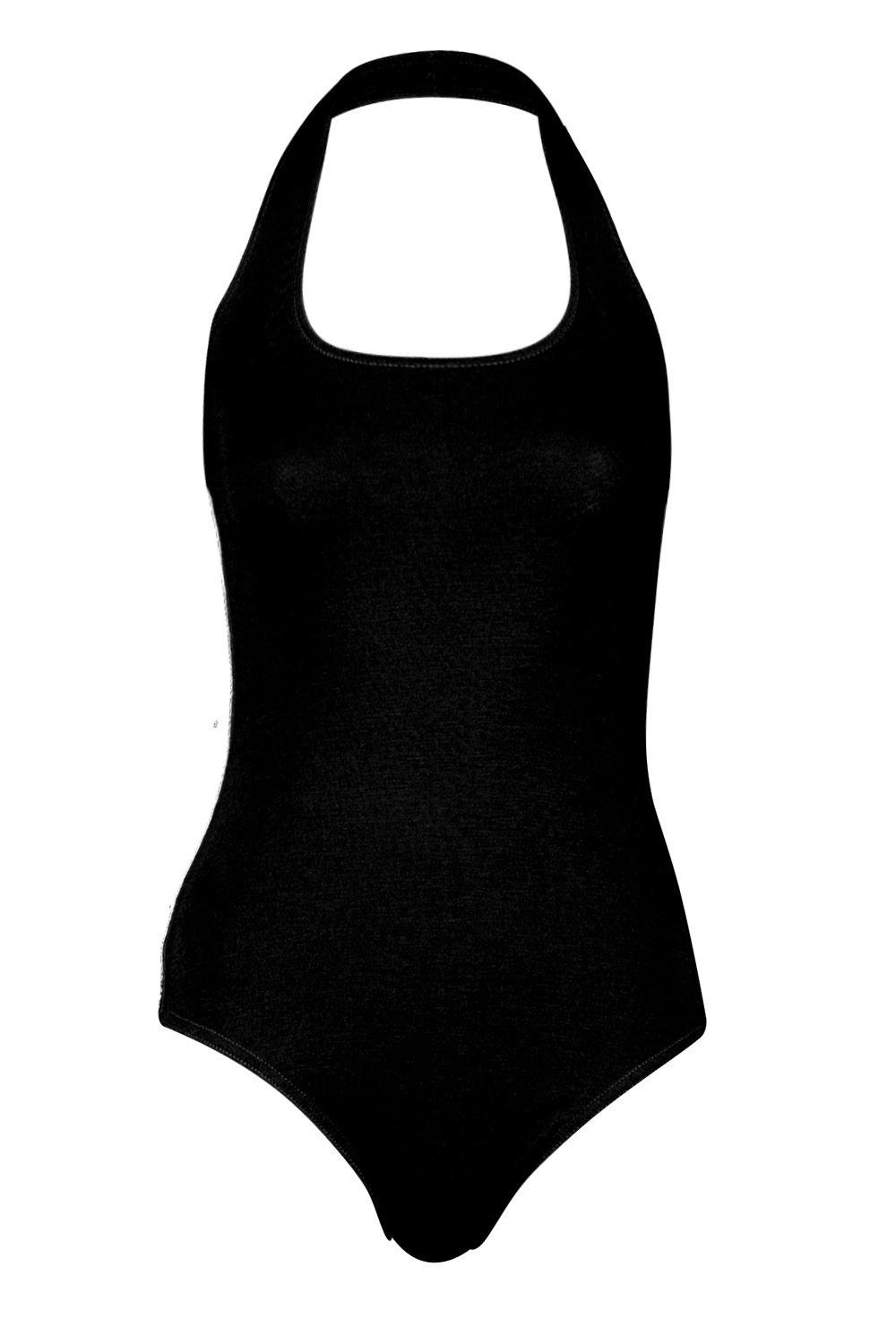 Black Basic Halter Neck Bodysuit