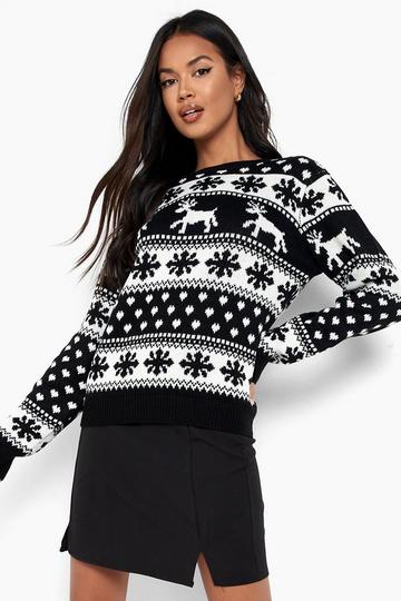 Black Reindeer & Snowflake Christmas Sweater